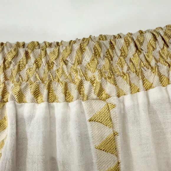 Kasia Greece White Gold Embroidery Drawstring Tassel 100% Cotton Short Size XS - Picture 2 of 5